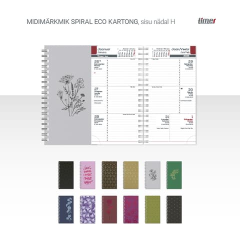 2026 Kalendermärkmik Timer Midimärkmik Spiral Kartong Nädal H