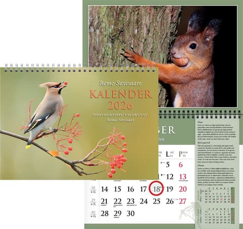 2026 Remo Savisaare kalender (linnud,loomad), 297 x 420, spiraalk.