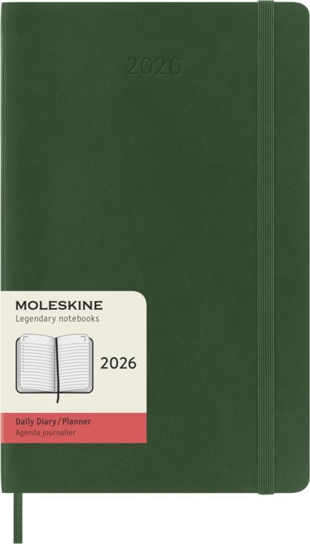 Kalendermärkmik Daily diary Moleskine 2026, 13x21cm, myrtle green soft cover