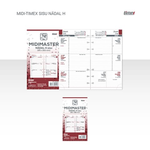 2026 Kalendermärkmik Timer Time-Master MIDI Timex sisu Nädal H