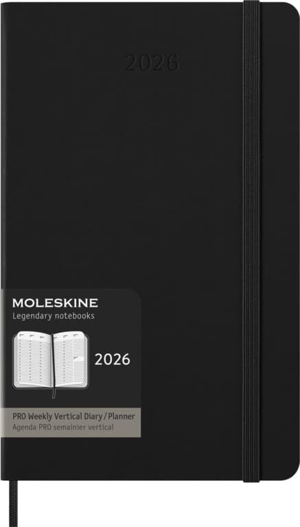 Kalendermärkmik Weekly vertical planner Moleskine Professional 2026, 13x21cm, black hard cover