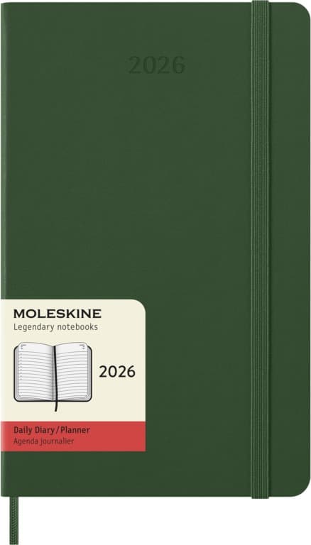 Kalendermärkmik Daily diary Moleskine 2026, 13x21cm, mytle green hard cover
