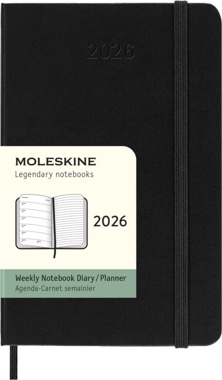 Kalendermärkmik Weekly planner Moleskine 2026, 9x14cm, black hard cover
