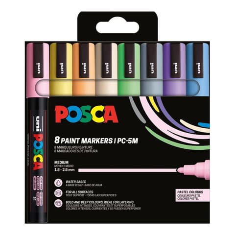 Marker UNI Posca PC5M, pastellvärvid 8tk, 1,8-2,5mm