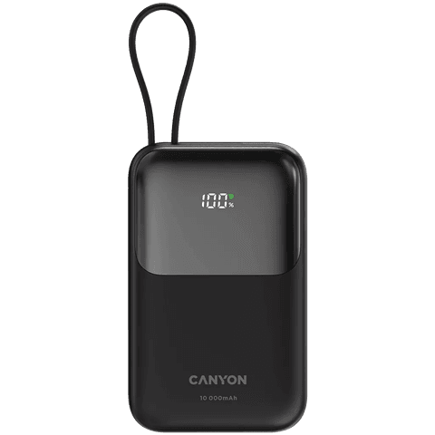Canyon Akupank OnPower 101, Sisseehitatud Kaabel, 10000 mAh, Must