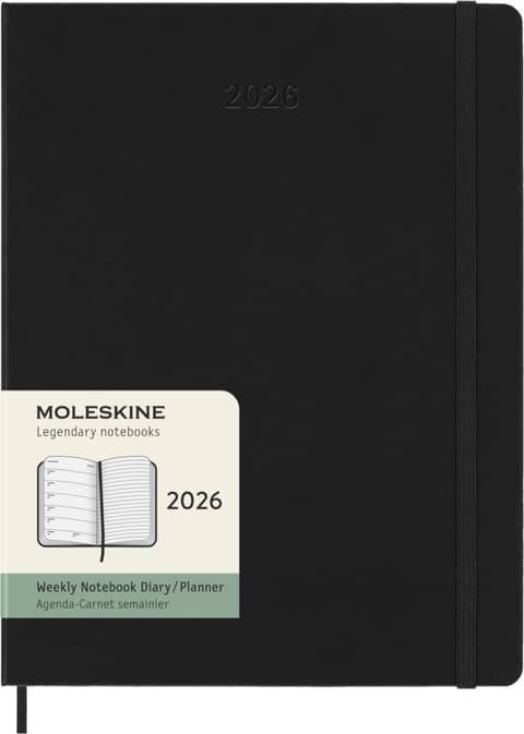 Kalendermärkmik Weekly planner Moleskine 2026, 19x25cm, black hard cover