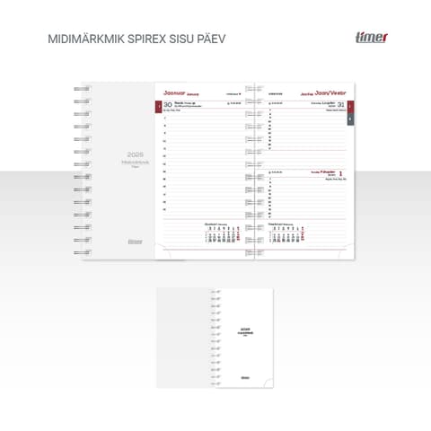 2026 Kalendermärkmik Timer Midimärkmik Spirex sisu Päev