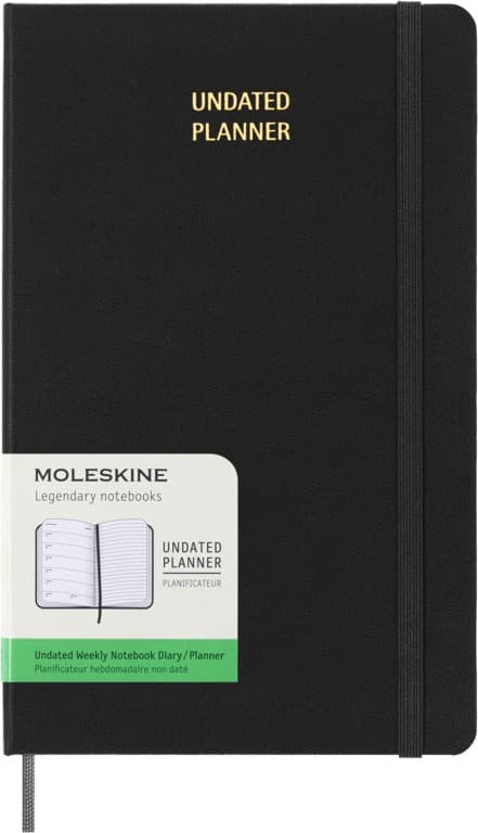 Kalendermärkmik Weekly planner Moleskine, undated, 13x21cm, black hard cover