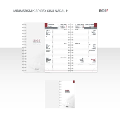 2026 Kalendermärkmik Timer Midimärmik Spirex sisu Nädal H