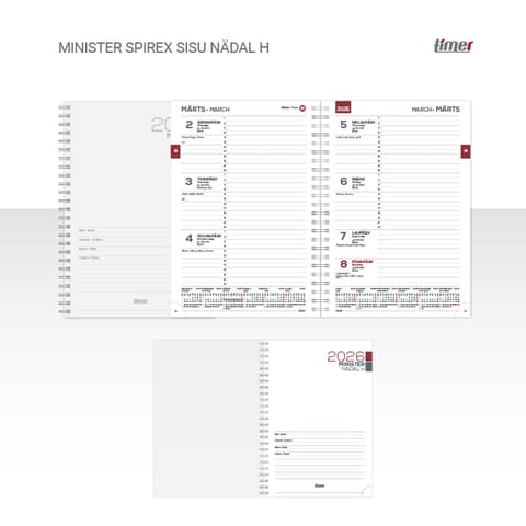 2026 Kalendermärkmik Timer MINISTER Spirex sisu Nädal H