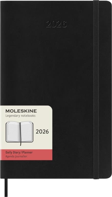Kalendermärkmik Daily diary Moleskine 2026, 13x21cm, black soft cover