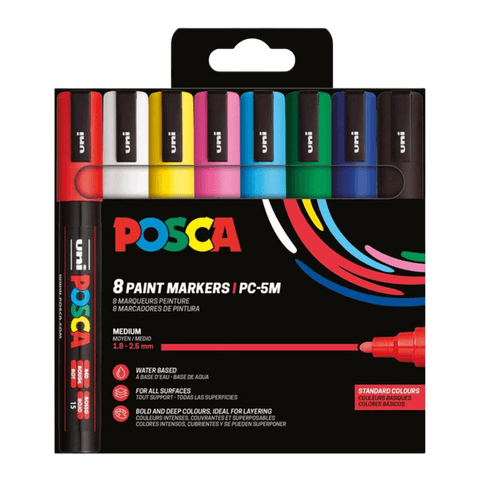 uni POSCA marker PC-5M, 1,8-2,5mm, 8 tk põhivärvid
