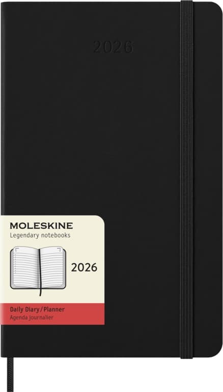 Kalendermärkmik Daily diary Moleskine 2026, 13x21cm, black hard cover