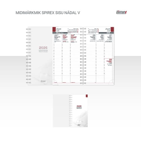 2026 Kalendermärkmik Timer Midimärmik Spirex sisu Nädal V