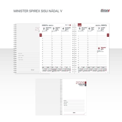 2026 Kalendermärkmik Timer MINISTER Spirex sisu Nädal V