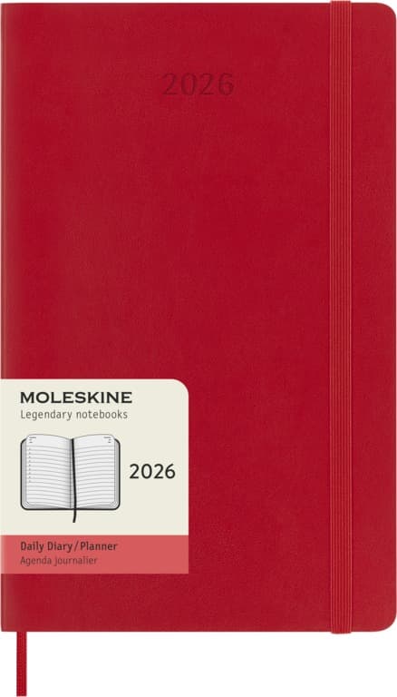Kalendermärkmik Daily diary Moleskine 2026, 13x21cm, red soft cover