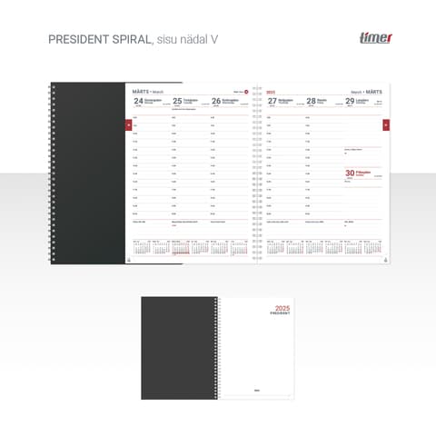 Kalendermärkmik 2026 PRESIDENT Spiral Nädal V must